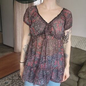Gina Y2k Sheer Floral Babydoll Bloise Size Large